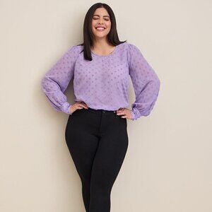 Torrid - Chiffon Clip Dot Puff Sleeve Top in Bougainvillea Lavender​​​​​​​